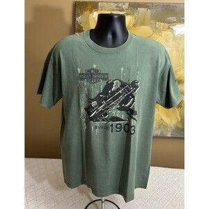 Vintage Harley Davidson Museum 2008 Graphic 2 Sided Green Tee Men’s Size L